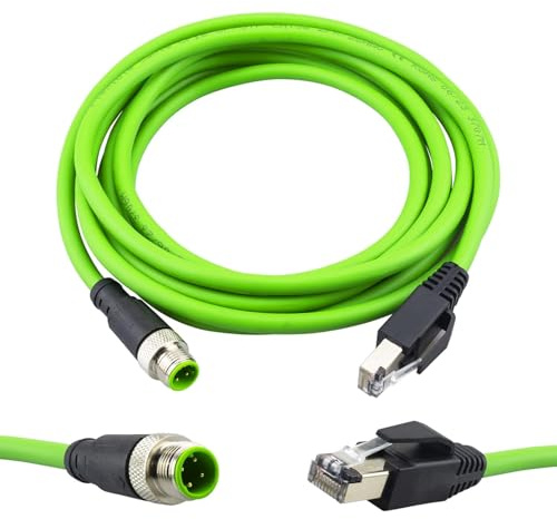 Lonlonty M12 to RJ45 Industrial Ethernet Cable,Automation Systems Interconnect M12 4 Pin D Code Male Shielded Cable Assembly, Cat5e SFTP 24 AWG 3M/10Ft