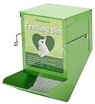 CounttyLivin Metal Small Animal Feeder with Lid, Heavy Duty, Large Capacity Food Dispenser, Great for Rabbits, Guinea Pigs, Chinchillas and Other Small Animals. (4.6 inch, Green)