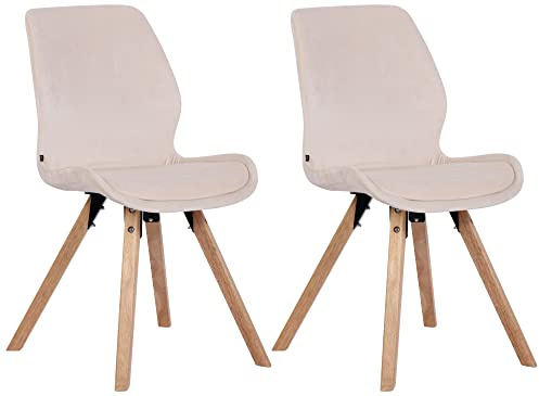 CLP 2er Set Stuhl Luna Kunststoff I Stoff I Samt I Kunstleder I Lehnstuhl mit Holzgestell, Farbe:Creme, Material:Samt