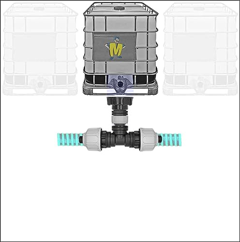 Spezial IBC Container Tank Verbinder Set | Kupplung für Spiralschlauch Regen Wasser | Spiralschlauch innen Ø 20mm > T-Stück für 3/4 Spiralschlauch