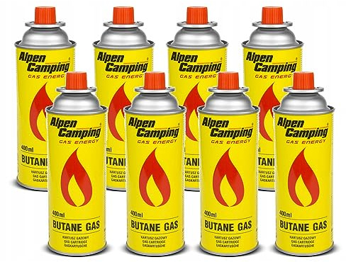 8 cartouches de gaz 400 ml Alpen Camping Isobutane Plage d'action -10°c à+ 40°c IK004