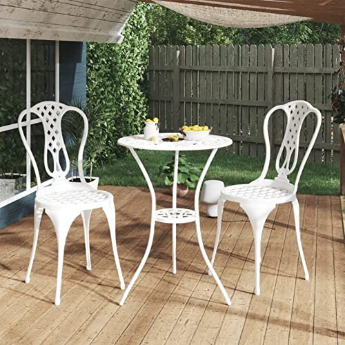 Homgoday 3-teiliges Bistro-Set Aluguss weiß, Bistrotisch und Stuhl für Balkon, Terrasse und Hinterhof, Outdoor Gartenmöbel Terrasse Bistro-Set 213