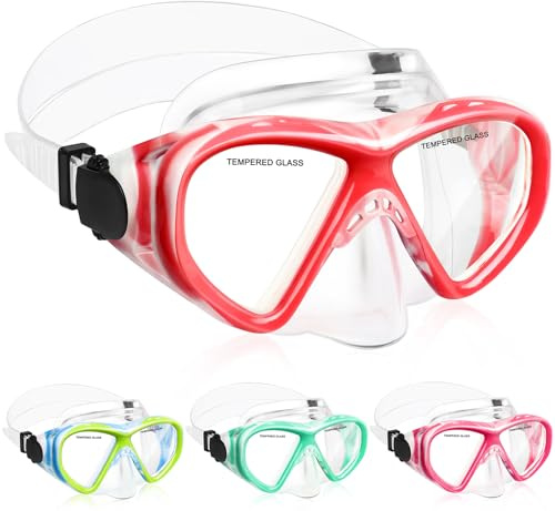 ACQCES Kids Swim Goggles Snorkel Diving Mask for Boys Girls Ages 5-15, Two-Color Anti-Fog Swimming Goggles with Nose Cover (1PCS Red)