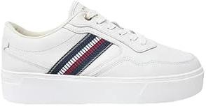 Tommy Hilfiger kvinnors ränder plattform sneaker Fw0fw08348 låg topp, Vit Ecru, 41 EU