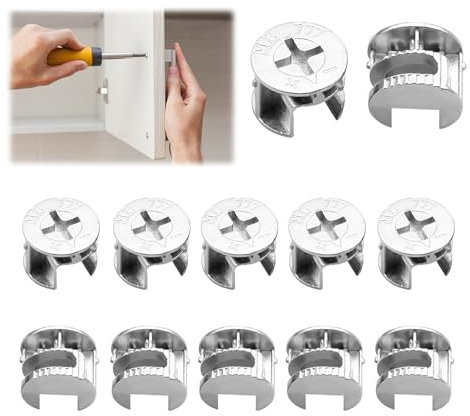 NAYAGOGO 12 Pcs Cam Lock Nuts, Connecter Cam Lock Fittings, Fixing Screws, Cabinet Drawer Dresser Wardrobe Furniture Panel Connecting