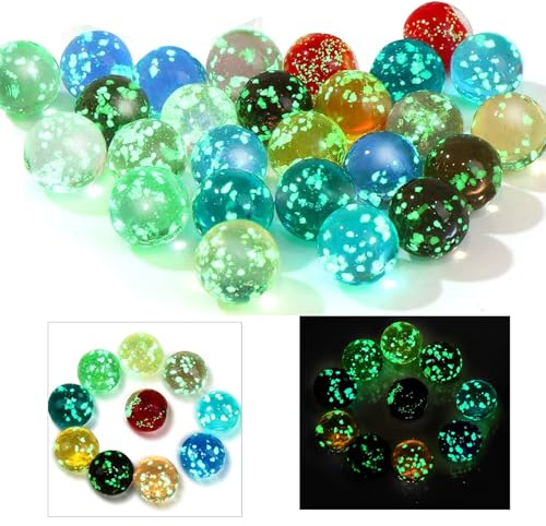 Homefantasy 40 Stück Bunte Glasmurmeln,16MM Murmeln Leuchten Im Dunkeln | Murmeln Glas,Glasmurmeln im Dunkeln ,8 Marmorbahn-Spiel，DIY-Projekte, Heimdekoration