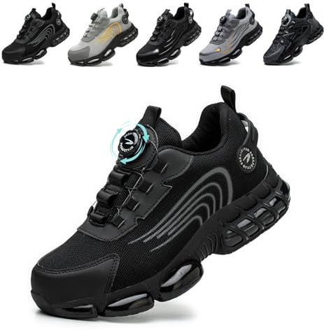 Scarpe Antinfortunistiche Uomo Donna Scarpe da Lavoro Traspiranti Leggere Comode con Punta in Acciaio Black 42 EU