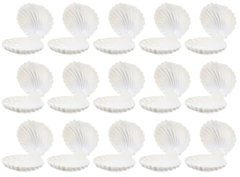 Cabilock Lot de 15 Boîtes à Dragées Coquillage Blanc Nacré – Contenants Cadeaux pour Mariage, Baptême, Anniversaire Thème Sirène, Boîtes à Bijoux et Bonbons Décoratives (9,1 x 7,7 cm)