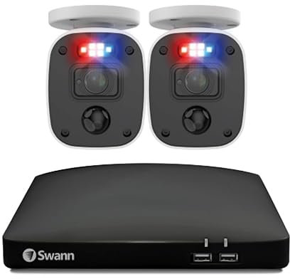 Swann DVR Home Security Camera System With 1TB HDD, 4 Channel 2 Bullet Cameras, 1080p HD Wired Surveillance, Indoor/Outdoor, CCTV, Night Vision, Heat & Motion Sensing, Alexa + Google, SWDVK-446802MQB