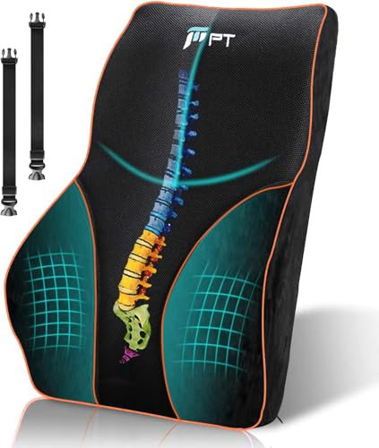 POOTACK Lumbar Support Cushion – Ergonomic Memory Foam Back Pillow for Body Relief, Lumbar Support for Office Chair, Car Seat, Gaming Chair & Recliner – Includes Adjustable Straps