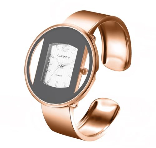 CANSNOW Spangenuhr Damen sphärische Damenuhr modische Armbanduhr stilvolle Rosegold Frauen Uhr Uhren Damen (Roségold-Weiß)