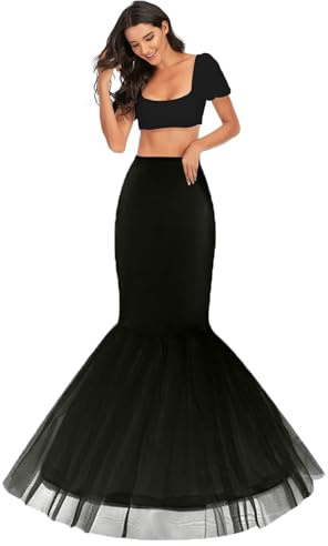 Mermaid Petticoat Wedding Hoop Petticoats Crinoline Skirt Hoops Underskirt Shaping Full Slips Fishtail Petti coat for Ball Gown Bridal Dress Prom Costume Shapewear 1 Ring Tail Underdress(Black,12)