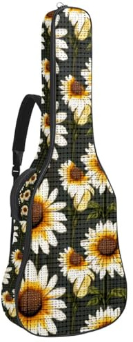 Tasche für Bassgitarre mit Vintage-Blumen-Sonnenblumen, 101,6 cm (40 Zoll) E-Gitarrenkoffer, wasserdichte Oxford-E-Gitarre, Gigbag für akustische Konzertgitarre, Ukulele, Vintage-Blumen-Sonnenblumen,