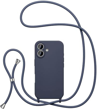 UEEBAI Lanyardfodral för iPhone 16 6,1 tum, crossbody flytande telefonskydd halsband snodd rem mjukt stötsäkert skyddande fodral – mörkblå