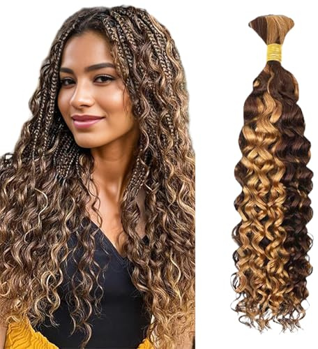 Vattenvågigt bulkhår för flätning 1 bunt 50 g 18 tum 100 % obearbetat brasilianskt jungfruhår boho flätor, människohår för flätor utan väft, slingor ombre P4/27 färg
