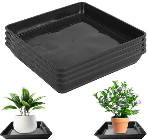 WANDGU Lot de 4 soucoupes de pot de fleurs : 30 x 30 cm Jardinière carrée en plastique, palette carrée épaissie en plastique pour plantes d'extérieur et d'intérieur, noir