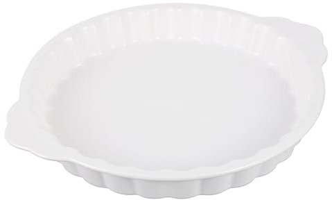 CIYODO Round Ceramic Baking Pan White Double Handles Safe Practical for Cheesecake Bakeware