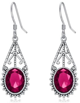 Rubin Rot Ohrringe 925 Sterling Silber Vintage Filigrane Oxidierte Ohrhänger 10mm Ovalschliff Juli Geburtsstein Jahrestag Schmuck Geschenke für Frauen Sie
