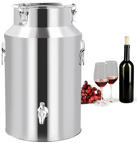 Adima Milk Cans Heavy Duty Milk Transport Bucket Milk Churn Pot Dairy Pot Stainless Milk Bucket Oil Drum Oil Tea Tank with Silicone Sealed Lid and Faucet 5L/9L/14L/18L/22L/24L/28L,9L
