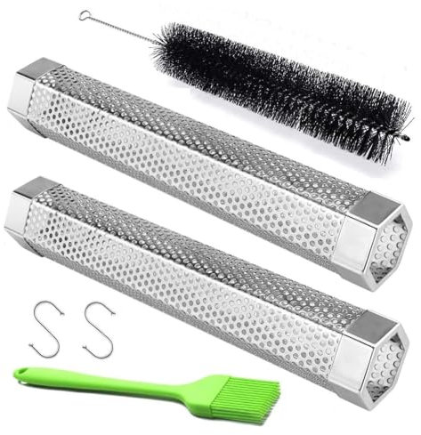 Malloy BBQ-Pellets-Räucherpfeife Aus Edelstahl 304, 30,48 Cm, BBQ-Holzpellets-Räucherpfeife zum Kalt-/Heißräuchern, 2er-Pack