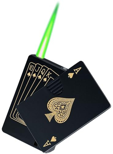 bcdef Accendino Antivento in Metallo con Fiamma Verde, Accendino Portatile Ricaricabile a butano, Asso di Picche, Design di Carte da Gioco, Regalo Unisex (Carburante Non Incluso)(Black)