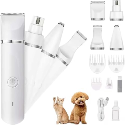 Dr Pfoten Multitrim Pro - Die Stressfreie 4-In-1 Hundeschermaschine, Wasserdichtes Schermaschine Hund Katze, Profi Hundetrimmer,Leise Schermaschine Katze Hunde Set,Wiederaufladbar Haarschneidemaschine
