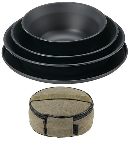 Set di stoviglie da campeggio, in acciaio inossidabile, piatti da campeggio, 18 x 7,5 cm, posate resistenti al calore, riutilizzabili, con borsa in tela, ideale per picnic, zaino in spalla, cene