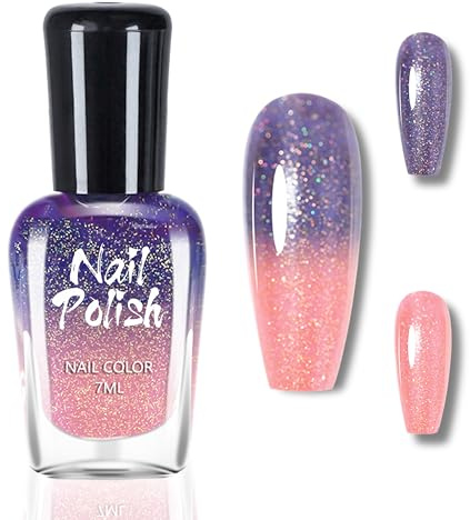 Farbwechselnder Nagellack - Rosa Blau Temperaturgesteuerter Nagellack mit Farbwechsel Effekt - 7ml Langanhaltender Schnelltrocknender Nail polish, Ohne UV Lampe für Frauen Mädchen (Lila)