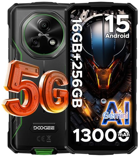 DOOGEE Fire 7 5G Android 15 Outdoor Handy Ohne Vertrag 13000mAh Dimensity 6300 256GB+16GB Outdoor Smartphone 64MP AI Kamera, 6.6 IPS Display, 3 Karten Dual 5G SIM/ IP68/ GPS/Fingerabdruck/NFC/OTG