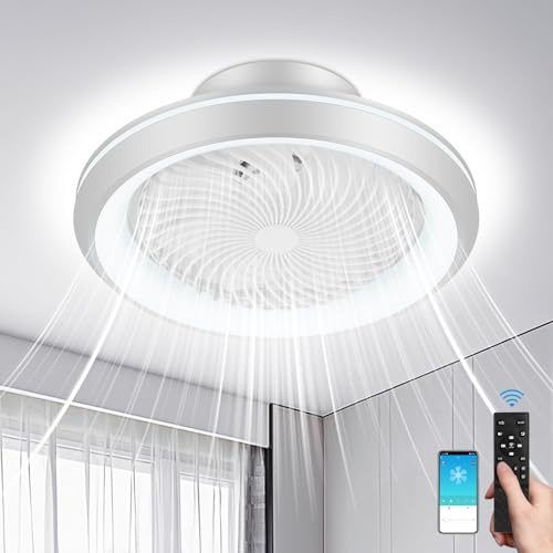 Viugreum 49CM Ventilateur de Plafond Blanc avec Lumière et Telecommande, Dimmable 3000/4500K/6500K LED Ventilateur Plafond, Réversible Mode, 6 Vitesses de Vent Réglable, 2H Minuterie, Silencieux