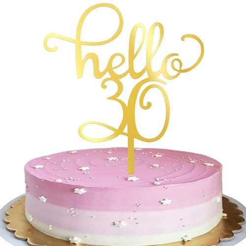 Xsstarmi 3 Pack Hello 30 Cake Topper Gold Mirrored Acrylic Cake Pick Cheers to 30 Years Cake Decorations for Happy 30th Birthday Anniversary Celebrations Party Cake Decorations Supplies