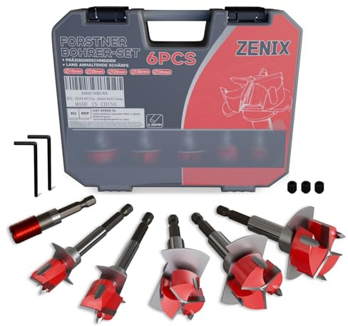 Forstnerbohrer Set 8-teilig, Ø15/20/25/30/35mm mit einstellbarem Tiefenanschlag, 6.35mm Sechskant-Schaft, für präzise Flachbodenlöcher, inkl. Box und Zubehör