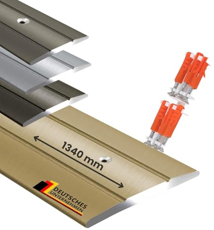 KARAT Übergangsprofil Vorgebohrt Gold 1340 mm Alu - Länge 1m, Breite 36 mm - Übergangsschiene Aluminium eloxiert, Übergangsleiste Vorgebohrt, Abdeckleiste Firm