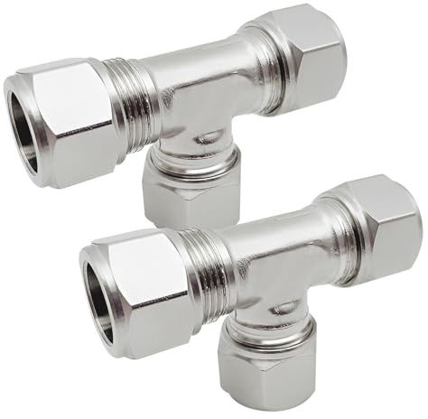 2 stycken T-stycken kompressionsrör, 8 mm OD mässing klämringskruvanslutning, T-stycke skruvanslutningar, klämskruvanslutning, kan användas för rörledningar, luftkompressorer silver