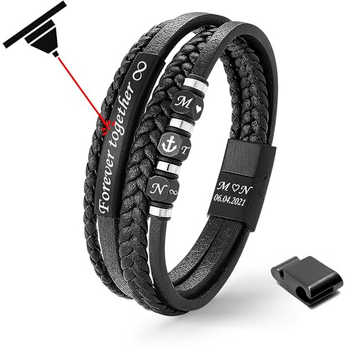 UNIQAL | Lederarmband Herren PLATE Mens Bracelet | Edelstahl, Echtleder | Etui Box Gratis