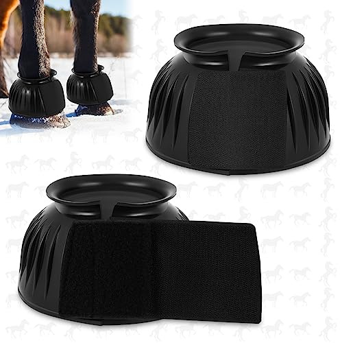 Abbylike Hufglocken für Pferde, 1 Paar/2 Paar erhältlich, schützen vor Hufschlagtrauma, Gummi-Glockenstiefel, Pferdepflege für Weide, kein Reiben, Design mit Haken und Schlaufe (XL, Schwarz, 2 Paar)