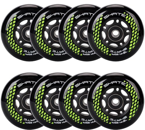 Inline Skate Rollen 80mm 76mm 72mm - 8 Stück Inline Skate Räder 85a inliner rollen mit kugellager ABEC9 | Inliner Skate Räder für K2 Hudora Gonex Apollo Inline Skate (C 76MM/Schwarz)