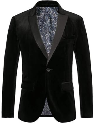 Generisch Americana de terciopelo para hombre, con un botón, color sólido, corte estrecho, chaqueta de traje para cena, baile de graduación, boda, chaqueta de traje de moda para el tiempo libre