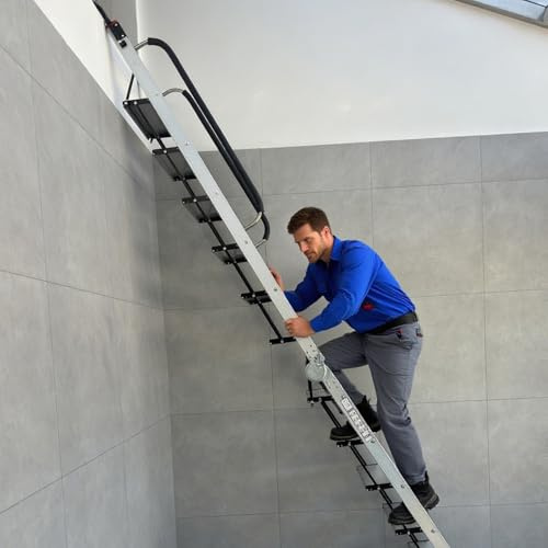 Folding Fire Escape Ladder with Safety Handrail, Heavy Duty Aluminum Home Attic Loft Ladder for Window Well and Mezzanine