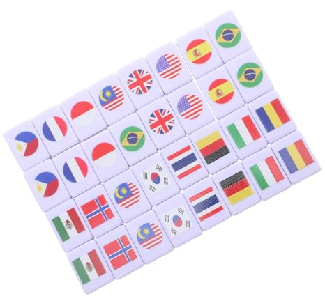 Mikinona 64pcs Portable National Flags Mahjong Tiles Set Travel Two Player Board Game Educational Geography Matching Tiles for Couples Family Coffee Table Strategy Game