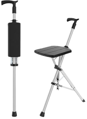 Canne De Marche Pliante Avec Siège Intégré,Idéale Pour Les Personnes Âgées,Modèle 2 En 1 Léger,Pour Marcher Et Se Reposer Pendant La Marche,Supporte Jusqu'à 100 Kg Black