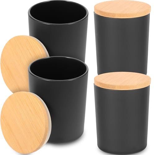 Alasum Contenants pour Bougies en Verre, Lot de 4 Sets, avec Couvercles | Verre, Fabrication de Bougies Parfumées, Rangement D’objets, Usage Décoratif Maison, Format Pratique