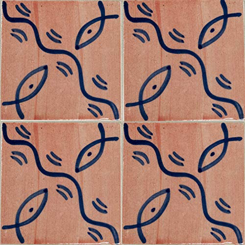 4er SET Marokkanische Fliesen Wandfliesen 10cm Groß handbemalt | Orientalische Handgemachte Fliese aus Keramik | Dekofliesen für die Wand im Badezimmer Küche oder als Untersetzer für Gläser - 6