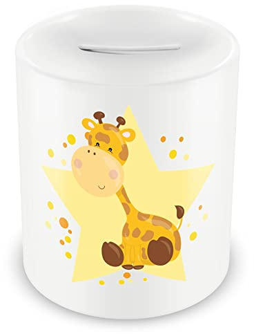 Samunshi® Kinder Spardose mit dem Motiv Giraffe Tier - Jungen und Mädchen Sparschwein Sparbüchse 330ml weiß