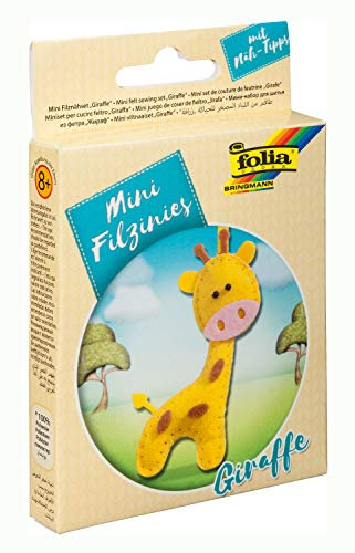 folia 52904 - Filz Nähset für Kinder-Mini Filzinie, Anhänger Giraffe, 13 teilig - Filznähset zur Herstellung eines selbstgenähten Anhängers