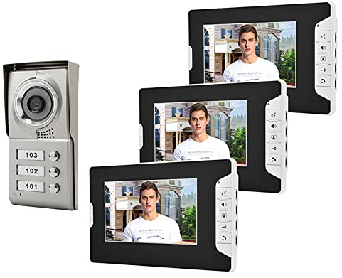 Videocitofono cablato per appartamento 3 unità, schermo LCD a colori 7 pollici, interfonico vivavoce, 16 suonerie, unità esterna impermeabile con visione notturna