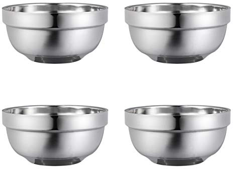 BESTonZON 13 cm Doppelschicht Edelstahl Schalen Anti- ?e Isolierte Sch¨¹ssel Suppe Sch¨¹ssel Familie Geschirr Reis Sch¨¹sseln (4pcs)