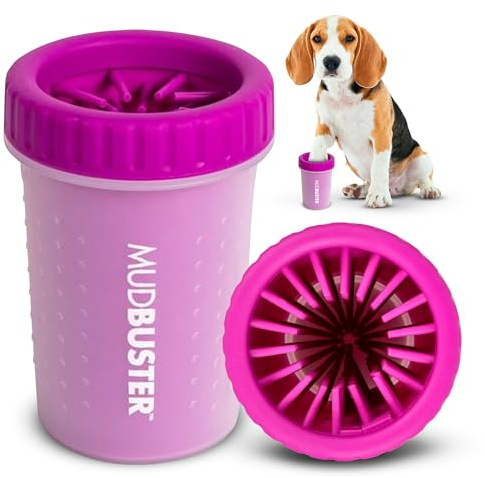 Dexas MudBuster Medium Dog Paw Cleaner in Fuchsia - Fits 1.5-2.5 Wide Paws, Portable Paw Washer for Muddy Paws, Dog Paw Cleaning Cup with Gentle Silicone Bristles, Quick Clean Pet Paw Washer