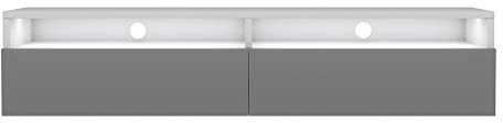 Selsey REDNAW - TV-Schrank / TV-Board stehend / hängend, 140 cm breit (Weiß Matt / Grau Hochglanz mit LED)