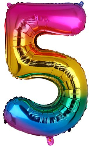 100CM Riesen Regenbogen Zahl 5 Folien Luftballons Number Mylar Helium Zahlenballon Hochzeit Geschenk-Deko Einhorn Geburtstag Party Dekoration